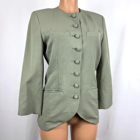 Algon Quins Jackets & Blazers - Vintage Algon Quins Womens Sz M Green Wool Blend Button Up Blazer Jacket Chinese